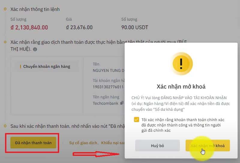 Cách rút tiền từ Binance về tài khoản ngân hàng. Mở khóa cho người mua nếu bạn đã nhận được tiền.