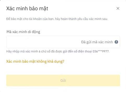 Rút tiền từ Binance về tài khoản ngân hàng. Nhập mã bảo mật