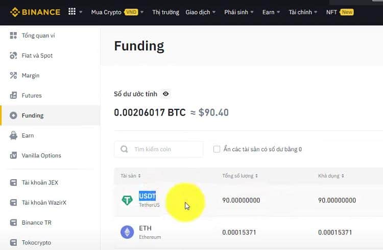 Rút tiền từ Binance về ngân hàng. Kiểm tra tiền trong ví Funding