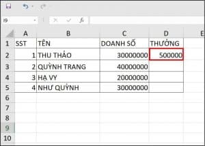 Ctrl + D dùng để làm gì trong Excel?