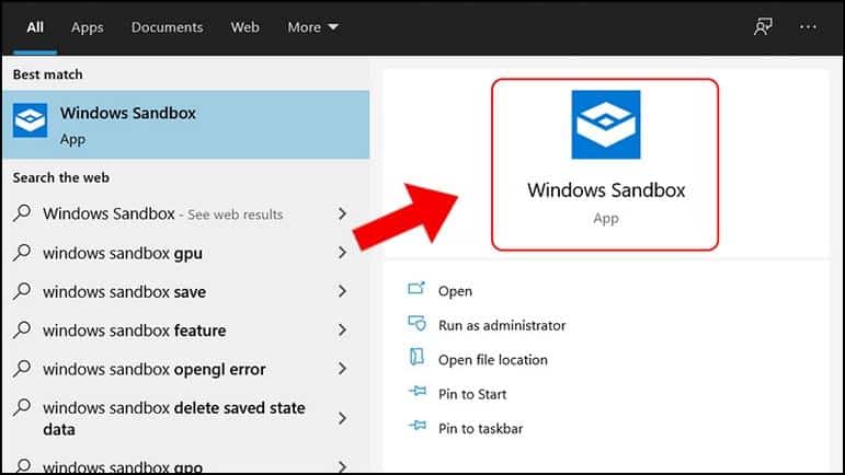 Mở Sandbox Windows 10